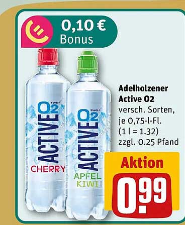 Adelholzener Active O2 versch. Sorten, je 0,75-l-Fl. (1 l = 1.32) zzgl. 0.25 Pfand