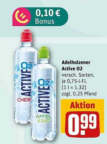 Adelholzener Active O2 versch. Sorten, je 0,75-l-Fl. (1 l = 1.32) zzgl. 0.25 Pfand