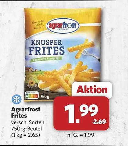 Agrarfrost Frites versch. Sorten 750-g-Beutel (1 kg = 2.65)