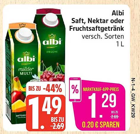 Albi Saft, Nektar oder Fruchtsaftgetränk versch. Sorten 1 L