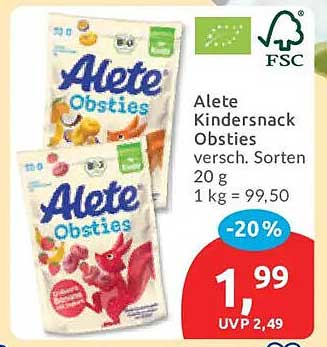 Alete Kindersnack Obsties versch. Sorten 20 g