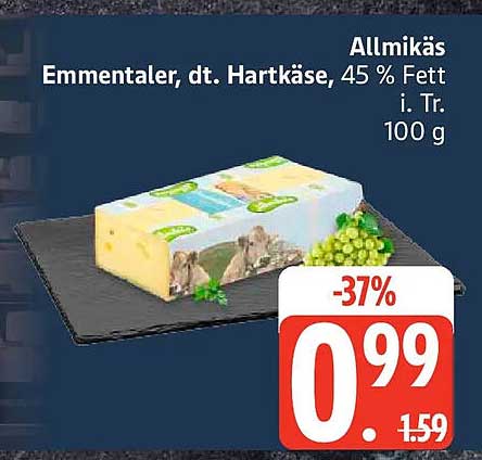 Allmikä's Emmentaler, dt. Hartkäse, 45 % Fett i. Tr. 100 g