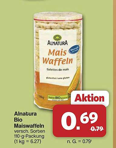 Alnatura Bio Maiswaffeln versch. Sorten 110-g-Packung (1 kg = 6.27)