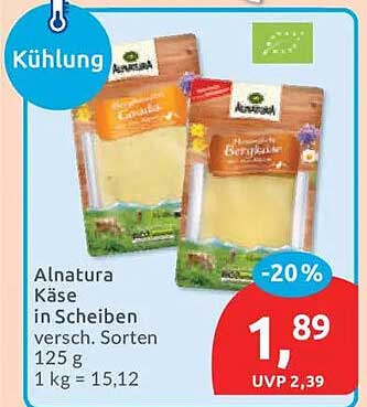 Alnatura Käse in Scheiben versch. Sorten 125 g 1 kg = 15,12
