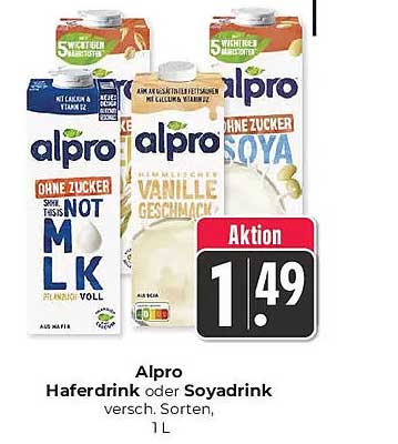 Alpro Haferdrink oder Soyadrink versch. Sorten, 1 l