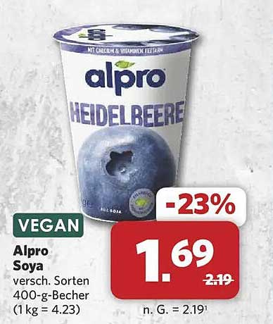 Alpro Soya versch. Sorten 400-g-Becher (1 kg = 4.23)