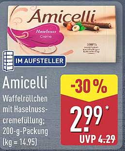 Amicelli Waffelröllchen mit Haselnusscremefüllung; 200-g-Packung (kg = 14.95)