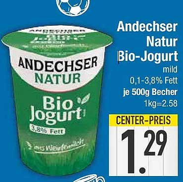 Andechser Natur Bio-Jogurt mild 0,1-3,8% Fett je 500g Becher 1kg=2.58