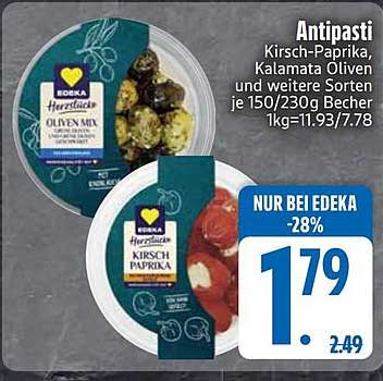 Antipasti Kirsch-Paprika, Kalamata Oliven und weitere Sorten je 150/230g Becher 1kg=11.93/7.78