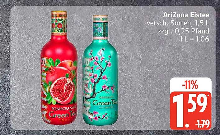 AriZona Eistee versch. Sorten, 1,5 L zzgl. 0,25 Pfand 1 L = 1,06