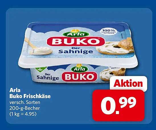 Arla Buko Frischkäse versch. Sorten 200-g-Becher (1 kg = 4.95)
