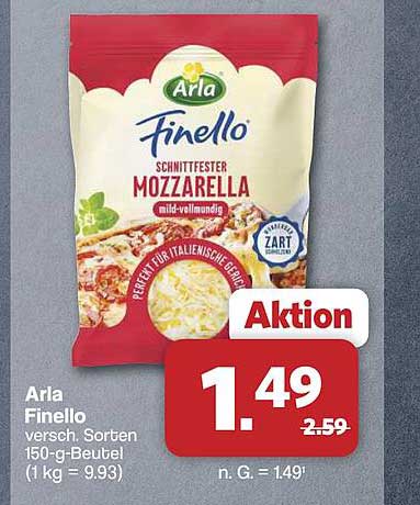Arla Finello versch. Sorten 150-g-Beutel (1 kg = 9.93)