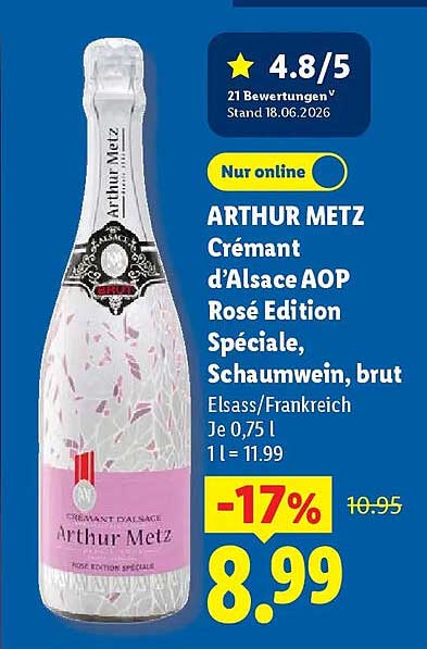 ARTHUR METZ Crémant d’Alsace AOP Rosé Edition Spéciale, Schaumwein, brut