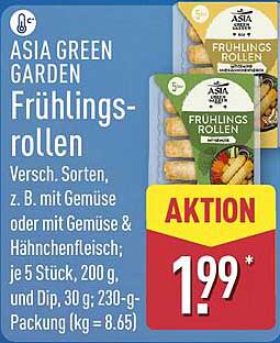 ASIA GREEN GARDEN Frühlingsrollen Versch. Sorten, z. B. mit Gemüse oder mit Gemüse & Hähnchenfleisch; je 5 Stück, 200 g, und Dip, 230-g-Packung (1kg = 8.65)
