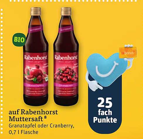 auf Rabenhorst Muttersaft Granatapfel oder Cranberry, 0,7 l Flasche