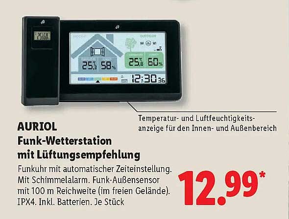 AURIOL Funk-Wetterstation mit Lüftungsempfehlung