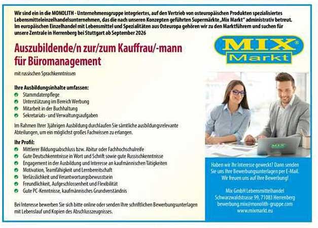 Auszubildende/n zur/zum Kauffrau/-mann für Büromanagement