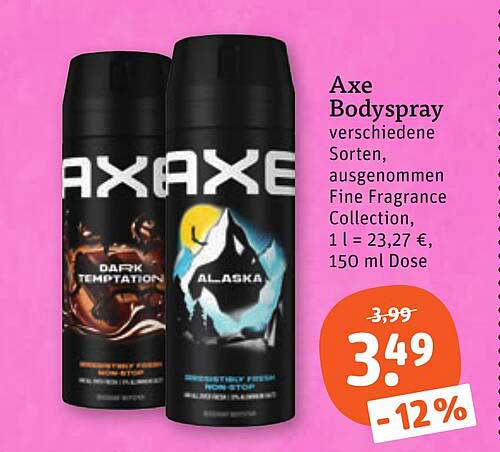 Axe Bodyspray verschiedene Sorten, ausgenommen Fine Fragrance Collection, 1 l = 23,27 €, 150 ml Dose