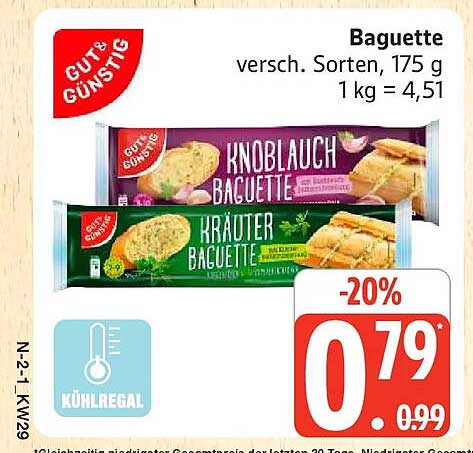 Baguette versch. Sorten, 175 g 1 kg = 4,51