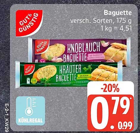 Baguette versch. Sorten, 175 g 1 kg = 4,51
