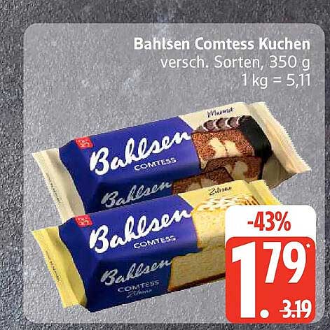 Bahlsen Comtess Kuchen versch. Sorten, 350 g 1 kg = 5,11