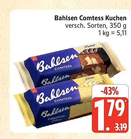 Bahlsen Comtess Kuchen versch. Sorten, 350 g
