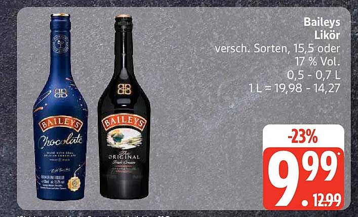 Baileys Likör versch. Sorten, 15,5 oder 17 % Vol., 0,5 - 0,7 L