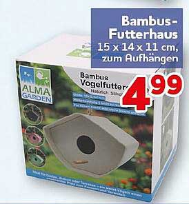 Bambus-Vogelfutterhaus 15 x 14 x 11 cm, zum Aufhängen
