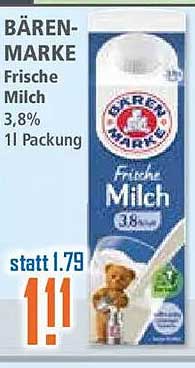 BÄREN-MARKE Frische Milch 3,8% 1l Packung