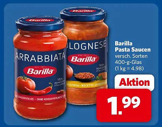Barilla Pasta Saucen versch. Sorten 400-g-Glas (1 kg = 4.98)