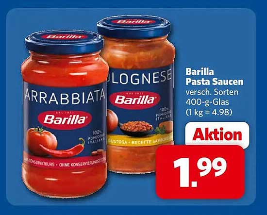 Barilla Pasta Saucen versch. Sorten 400-g-Glas (1 kg = 4.98)