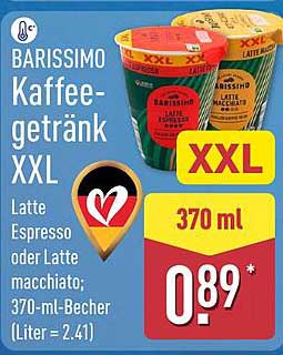 BARISSIMO Kaffeegetränk XXL Latte Espresso oder Latte macchiato; 370-ml-Becher (Liter = 2.41)