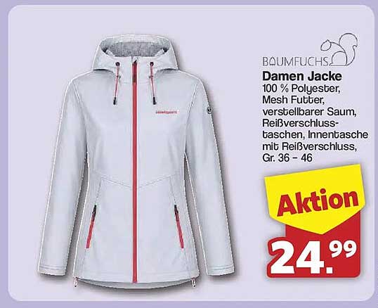 BAUMFUCHS Damen Jacke 100 % Polyester, Mesh Futter, verstellbarer Saum, Reißverschluss, Taschen, Innentasche mit Reißverschluss, Gr. 36 – 46
