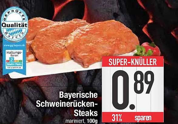 Bayerische Schweinerücken-Steaks mariniert, 100g