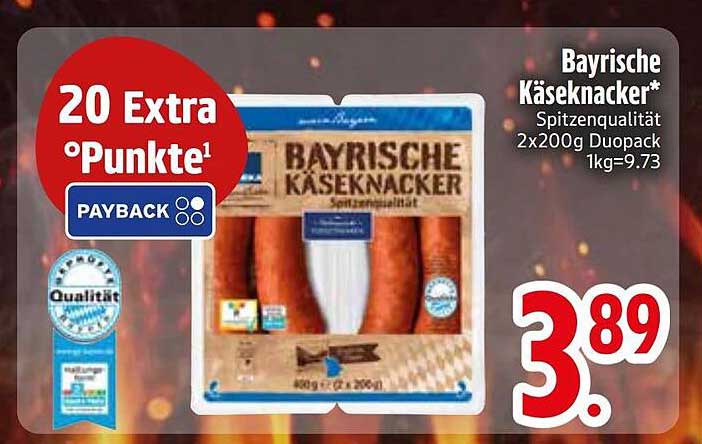 Bayrische Käseknacker* Spitzenqualität 2x200g Duopack 1kg=9.73