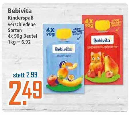 Bebivita Kinderspaß verschiedene Sorten 4x 90g Beutel 1kg = 6.92