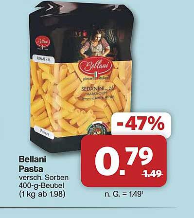 Bellani Pasta versch. Sorten 400-g-Beutel (1 kg ab 1.98)