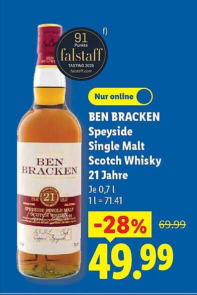 BEN BRACKEN Speyside Single Malt Scotch Whisky 21 Jahre