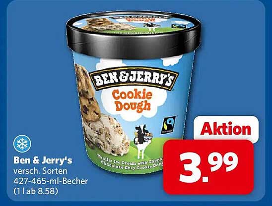 Ben & Jerry's versch. Sorten 427-465-ml-Becher (1 l ab 8,58)