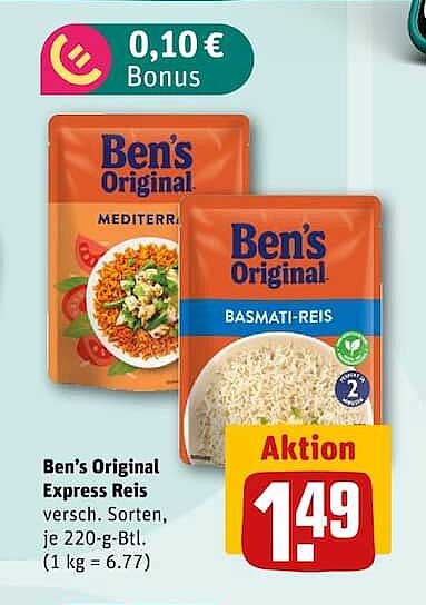 Ben's Original Express Reis versch. Sorten, je 220-g-Btl. (1 kg = 6.77)