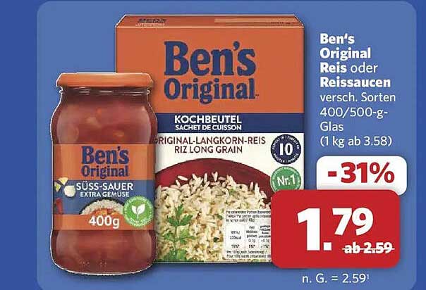 Ben's Original Reis oder Reissaucen versch. Sorten 400/500-g-Glas