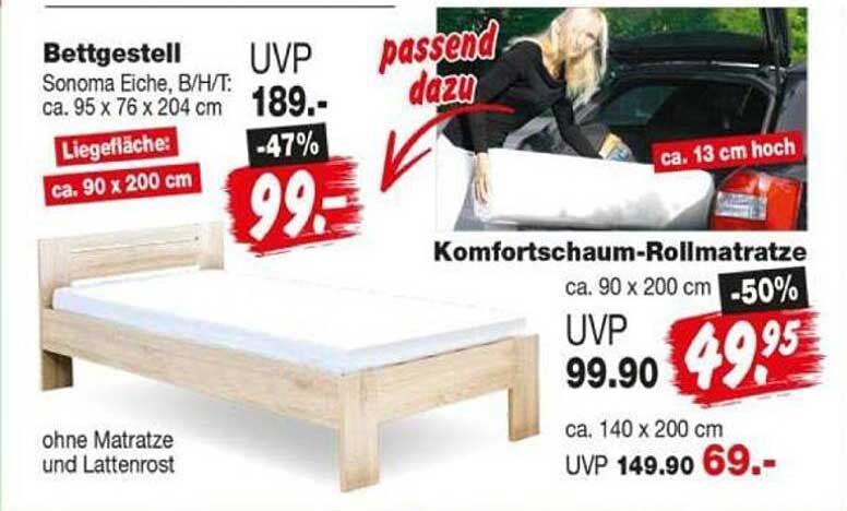 Bettgestell Sonoma Eiche, B/H/T: ca. 95 x 76 x 204 cm