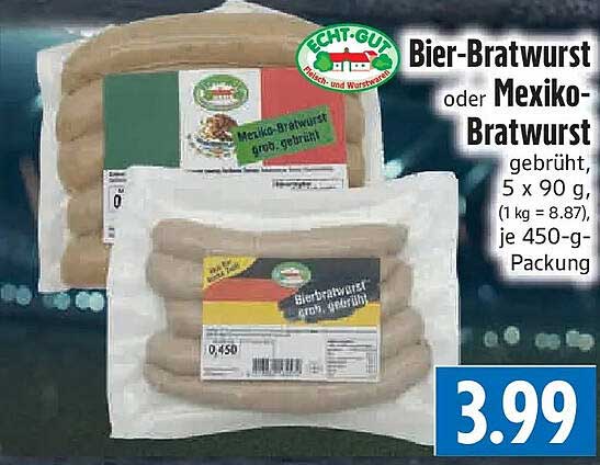 Bier-Bratwurst oder Mexiko-Bratwurst