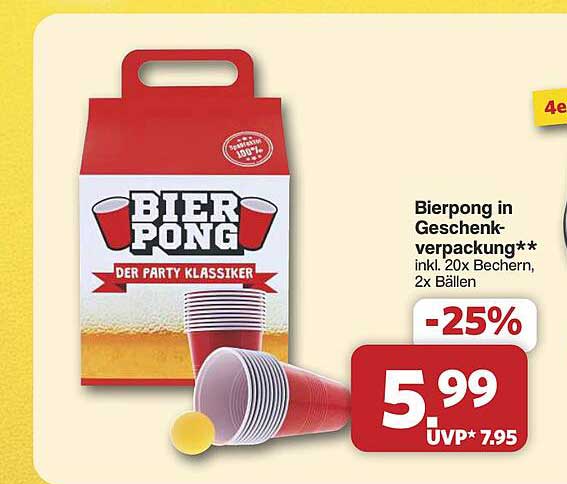 Bierpong in Geschenkverpackung** inkl. 20x Bechern, 2x Bällen