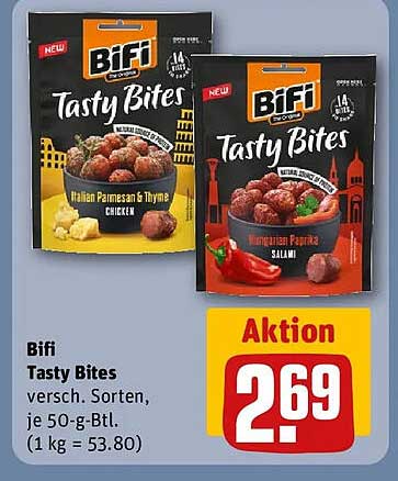 Bifi Tasty Bites versch. Sorten, je 50-g-Btl. (1 kg = 53.80)