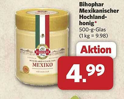 Bihophar Mexikanischer Hochlandhonig* 500-g-Glas (1 kg = 9.98) Aktion