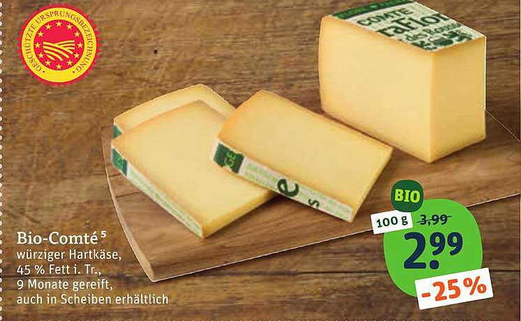 Bio-Comté würziger Hartkäse, 45 % Fett i. Tr., 9 Monate gereift, auch in Scheiben erhältlich