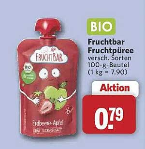 BIO Fruchtbar Fruchtpüree versch. Sorten 100-g-Beutel (1 kg = 7.90)
