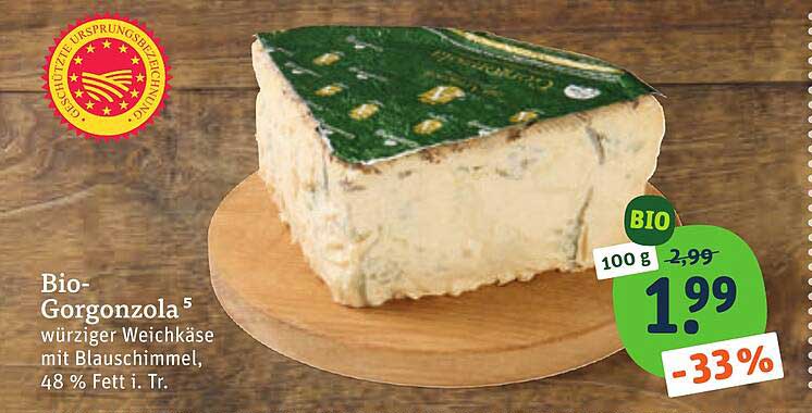 Bio-Gorgonzola würziger Weichkäse mit Blauschimmel, 48 % Fett i. Tr.