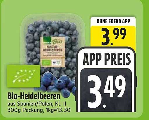 Bio-Heidelbeeren aus Spanien/Polen, Kl. II 300g Packung, 1kg=13,30